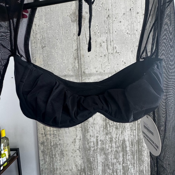 Black Sheer Long Sleeve Top with Flowing Sleeves - Picture 3 of 3